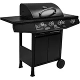 Amig - Gasgrill Fireplus 3+1 mit 8,4 kW | Schwarzer Edelstahl | Grillwagen Modell GRILL-3F | XXL-Grill mit Wagen und Thermometer | 117x52x103 cm | 4-Brenner und Seitenablage