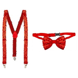 Set Hosenträger & Fliege "Pailletten", rot