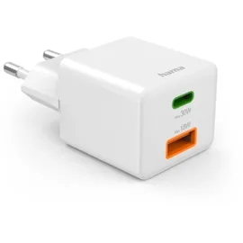 Hama Schnellladegerät, 1x USB-C 1x USB-A Mini-Ladegerät, 30 W, Weiß