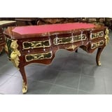 Casa Padrino Schreibtisch Barock Massivholz Schreibtisch Braun / Mehrfarbig / Gold / Rosa - Prunkvoller Bürotisch im Barockstil - Handgefertigte Barock Büro Möbel