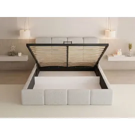 WFL GROUP Polsterbett Tivio mit Bettkasten, Creme Boucle 120x200 cm