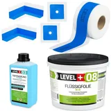 LEVEL+ Dichtset 9,5 kg Flüssigfolie 2 Innenecken 2 Wandmanschetten 5 m Dichtband Tiefengrund 1 L