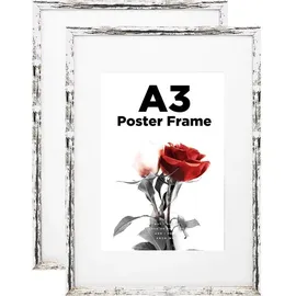 luxuskollektion Bilderrahmen Holzrahmen Acrylglas Passepartout Weiß 29,7x42 cm 2er Set
