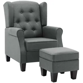 vidaXL Ohrensessel Valerii Polyester 67,5 x 94 x 69 cm Grau mit Fußhocker