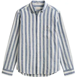GANT Herren Hemd - Regular Cotton Linen Stripe Shirt, Leinen-Baumwoll-Mix, gestreift Blau L