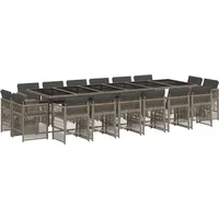 VidaXL 17-tlg. Garten-Essgruppe mit Kissen Grau Poly Rattan