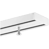 Gardineum 300 cm (2 x 150 cm inkl. Verbinder) Vorhangschiene, Gardinenschiene, Aluminium, weiße Oberfläche, 2-läufige Objektschiene, vorgebohrt