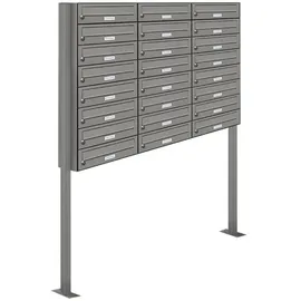 AL Briefkastensysteme 24er Premium Standbriefkasten Aluminiumgrau inkl. Zeitungsfach