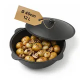 4big.fun Gusseisen Kasan 12L NAMANGAN Deckel Kazan WOK Kessel BBQ