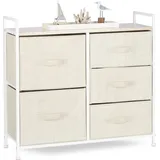 Relaxdays Regalsystem, 5 Stoff-Schubladen, universale Schubladenbox, Metall und Holz, HxBxT: 77,5 x 83 x 29 cm, beige, Design F