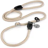 LIONTO Retrieverleine robust und wetterfest für Hunde Aller Größen, schnell anzulegende Hundeleine und Halsband in Einem, 120 cm, fellschonende Führleine mit integriertem Zugstopp, vegan, beige