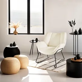 Tectake Sessel Kjeld Bouclé 73 x 72 x 81 cm Creme mit verstellbarer Rückenlehne