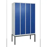 C+P Spind Classic PLUS, Gestell, 4 Abteile, HxBxT 212x120x50cm, Zylinderschloss, Hellgrau/Enzianblau von PROREGAL
