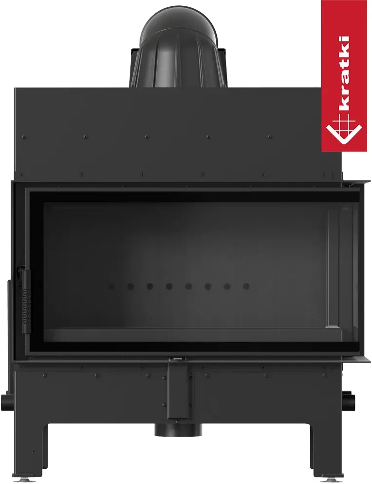 Kamineinsatz aus Stahl KRATKI FLOKI L rechts 12 kW Ø 200 schwarz Verkleidung