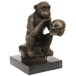 Aubaho Dekoobjekt Bronzeskulptur Affe Totenkopf Schädel Bronze Darwin Statue Bronzefigur