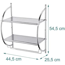 Relaxdays Badregal, Wandregal mit 2 Ablagen, 2 Handtuchstangen, HBT 54,5 x 44,5 x 25,5 cm, Badezimmer, Edelstahl, Silber
