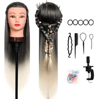 Trainingsköpfe 100% von dem Hochtemperaturfaser Haar Hairdressing Cosmetology Mannequin Frisierkopf Übungskopf mit Halterung+ DIY Haar Zubehör styling (Ombre Black)