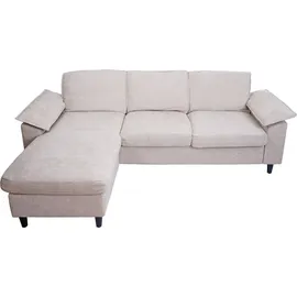 Mendler Sofa-Garnitur HWC-O71, Couch Ecksofa L-Form, Liegefläche links/rechts, Stoff (320 g/m2) Holz 84x229x140cm ~ beige
