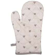 Clayre & Eef Ofenhandschuh 18x30 cm Beige Grau Baumwolle Herzen
