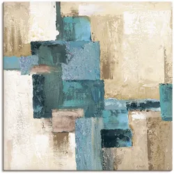 Wandbild ARTLAND "Abstrakte Karos beige-türkis", blau (farbe bild(er): blau), B:100cm H:100cm, Bilder, als Alubild, Outdoorbild, Leinwandbild, Poster in verschied. Größen