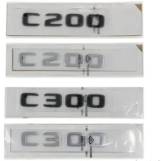MSEURO 3D ABS Schwarz Chrom Auto Buchstaben Kofferraum Emblem Abzeichen Aufkleber Passend for Logo Mercedes Benz C200 W204 W203 C300 W205 Zubehör (Size : Chrome Silver, Color : C200)
