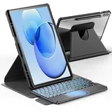 INFILAND für Samsung Galaxy Tab S10+ Plus/S9 FE+/S9 Plus Hülle mit Tastatur[Hochpräzises Touchpad], 360° Drehbar, Abnehmbarer Deutsches Beleuchtete Bluetooth Tastatur für tab S10+ /S9 FE+, Schwarz