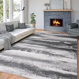Rezutan Teppich Wohnzimmer 200x230cm Modern Abstrakt, Waschbarer Kurzflor Teppiche rutschfest & Weich, Großer Teppich für Schlafzimmer, Esszimmer, Büro Dekor-Schwarz & Grau