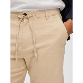 Selected Slim Fit Chinoshorts aus Baumwoll-Leinen-Mix Modell 'BRODY', Beige, XXL