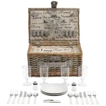casa.pro Picknickkorb mit Besteck-Set für 4 Personen 40 x 30 x 20 cm grau