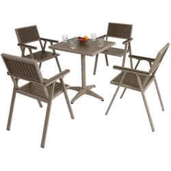 4er-Set Gartenstuhl+Gartentisch MCW-J95, Stuhl Tisch, Gastro Outdoor-Beschichtung, Alu Holzoptik ~ champagner, grau
