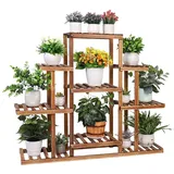 Medla Pflanzenregal Holz, Blumenständer mit 9 Ablagen, Blumenregal mehrstöckig, für Indoor Balkon Wohzimmer Outdoor Dekor, 115x25x96.5cm