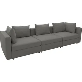DOMO collection 3-Sitzer DOMO COLLECTION "Solskin, individuell erweiterbar/kombinierbar", grau (anthrazit), B:312cm H:80cm T:96cm, 100% solution dyed Acryl, Sofas, mit losen Kissen. Rücken- und Seitenteile als Stecksystem.