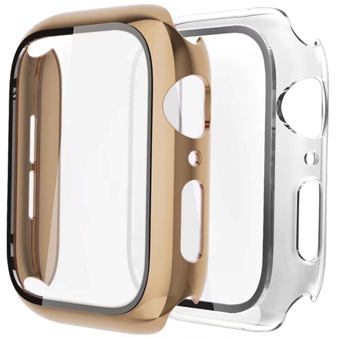 2 Stück Hülle Kompatibel mit Apple Watch 38/42/40/44mm mit Anti-Kratzen TPU Displayschutz Schutzfolie,360°Schutzhülle für iWatch Series 6/5/4/3/2/1/SE,2 Stück,Light Gold/Clear,40mm