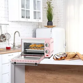 Woltu Minibackofen 10 Liter, 650 Watt Toasterofen, Kleiner elektrischer Backofen, 100-230 °C, 60 Min, Ober- und Unterhitze, mit Backblech Grillrost Entnahmegriff, Rosa