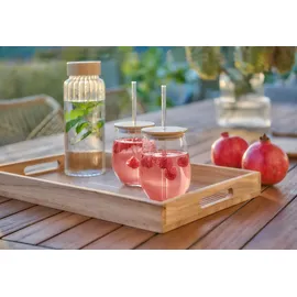 Zeller Gläser-Set ZELLER PRESENT, transparent, B:9,2cm H:12,6cm Ø:9,2cm, Bambus, Glas, Silikon, Trinkgefäße, 4-teilig, inkl. Trinkhalm, 500 ml