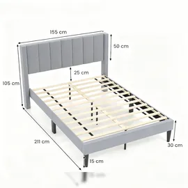Costway Bettgestell für 200 x 140 cm Matratze, Samtstoffgepolstertes Doppelbettgestell, Plattformbett mit Kopfteil,