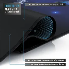 CSL Gaming Mauspad, XXL, 900 x 400 x 3 mm, Schreibtischunterlage, extralarge, waschbar, Schmetterlinge