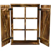 UNUS Deko-Fenster Sprossenfenster mit Fensterläden Holz geflammt Holzfensterrahmen Dekofensterrahmen Dekorahmen Dekofenster