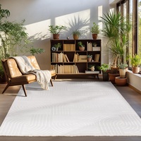 Carpettex Kurzflor Teppich Wohnzimmer Creme Teppich Skandinavisch Stil Teppich 3D Effekt Groß 280 x 370 cm (300x400) - Waschbarer Teppich Schlafzimmer Küchenteppich Boho Design Weich und Flauschig
