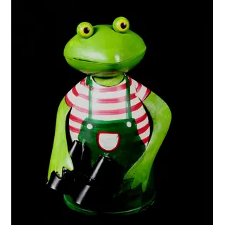Schick-Design Zaunhocker Frosch mit Fernglas und rotem Shirt aus Blech 21 cm Figur Metall Deko Garten Balkon Dekofigur Pfostenhocker