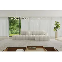 altdecor Ecksofa Olea-L2-S Samt mit Schlaffunktion 3-Sitzer Creme
