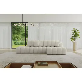 altdecor Ecksofa Olea-L2-S Samt mit Schlaffunktion 3-Sitzer Creme
