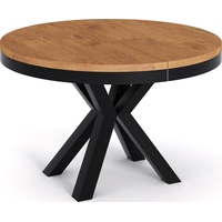 Runder Ausziehbarer Esstisch Weiß - Tisch im Loft-Stil mit Metallbeinen - Industrieller Tisch für Wohnzimmer - Spacesaver - Eiche Lancelot - Schw...