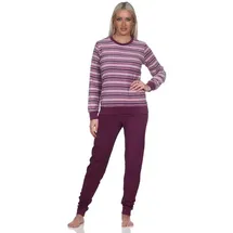 normann Wunderschöner Damen Frottee Schlafanzug Langarm Pyjama mit Bündchen –- auch in Übergrössen, Farbe:dunkellila, Größe:44-46 - 44-46