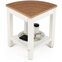 Costway Duschbank Bad Sitzbank mit Ablage Eck-Duschhocker Braun/Weiß 32,5x32,5x43,5 cm