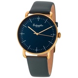 EICHMÜLLER Herrenuhr 3030-03, Slim-Gehäuse Vergoldet, Blau, Lederband 40 mm