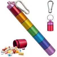 Tablettenbox 7 Tage, Pillendose Klein Rund mit 7 Teilbaren Fächer, Metall Wasserdichte Pillenbox Schlüsselanhänger Für Unterwegs,medikamentenbox,‌(Bunt)