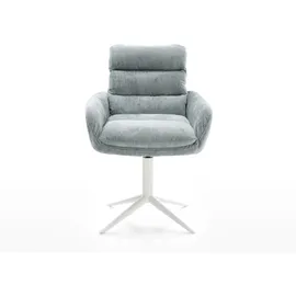 DeLife Drehstuhl Abelia-Flex mit Armlehnen Chenille Pastellblau Fußkreuz Weiß 360° drehbar Wippfunktion, Esszimmerstühle