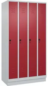 C+P Spind Classic PLUS, Sockel, 4 Abteile, 1950x1000x500mm, 7035/3003 Verschluss Sicherheits-Drehriegel 3 Garderobenhaken
