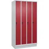 C+P Spind Classic PLUS, Sockel, 4 Abteile, 1950x1000x500mm, 7035/3003 Verschluss Sicherheits-Drehriegel 3 Garderobenhaken